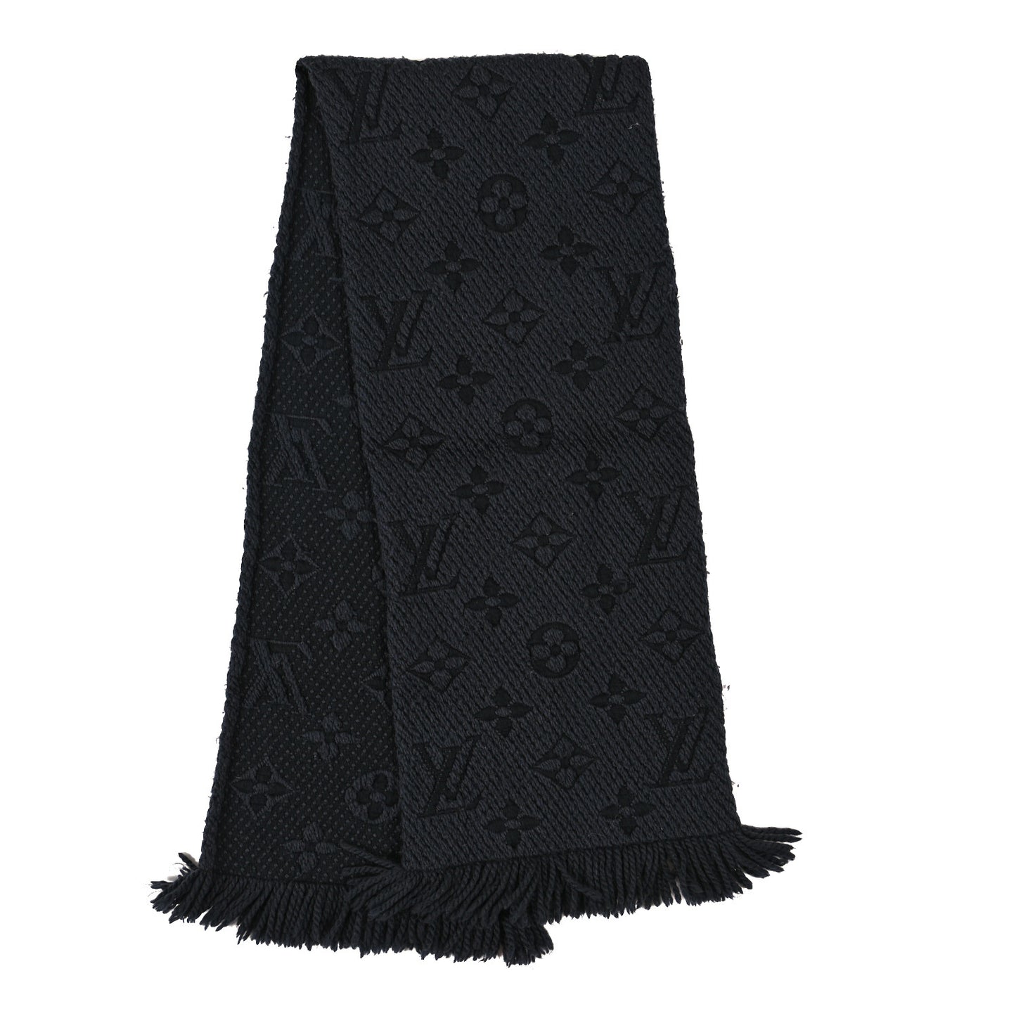 Wool Silk Logomania Scarf Charcoal