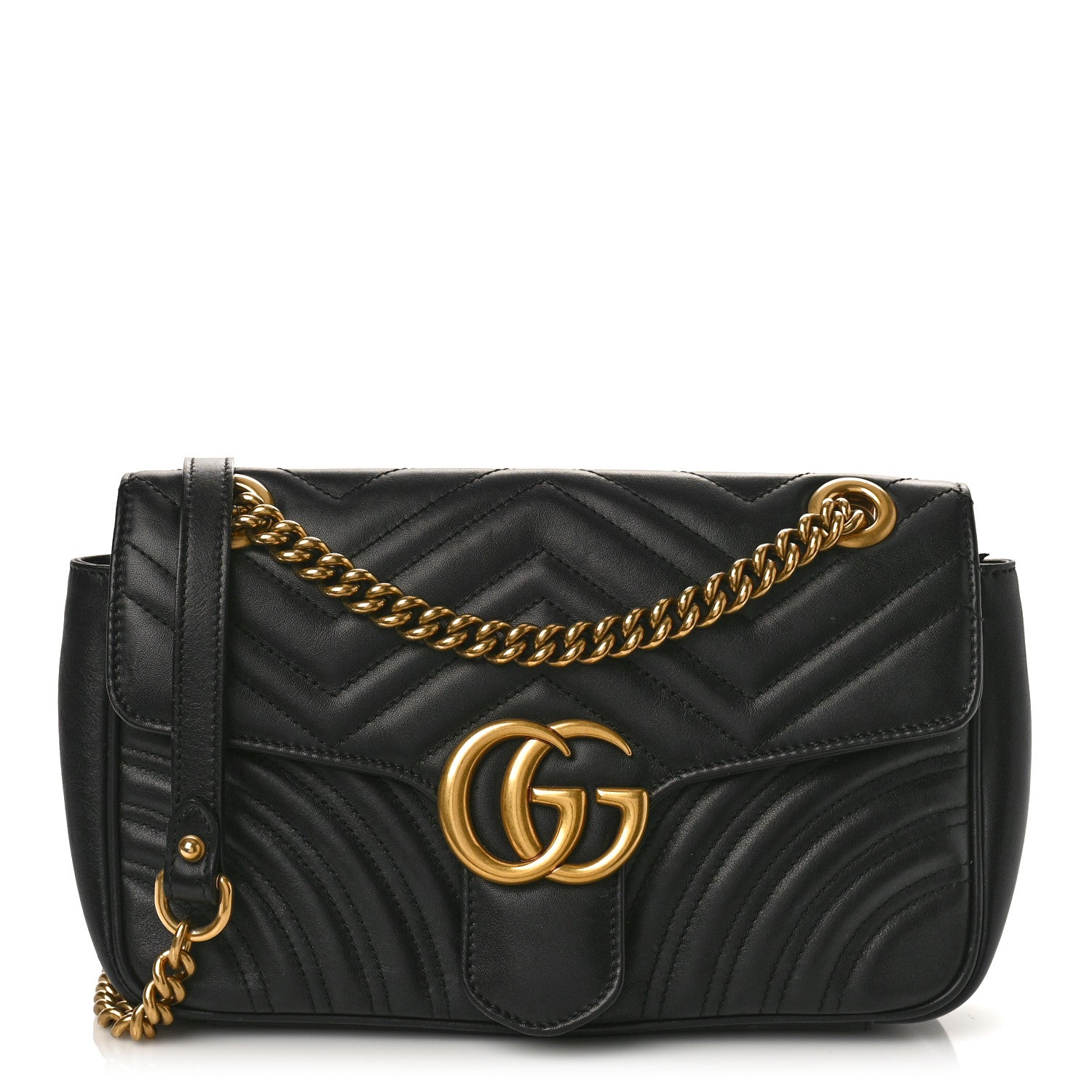 Gucci Calfskin Matelasse Small GG Marmont Shoulder Bag Black 1 of 10