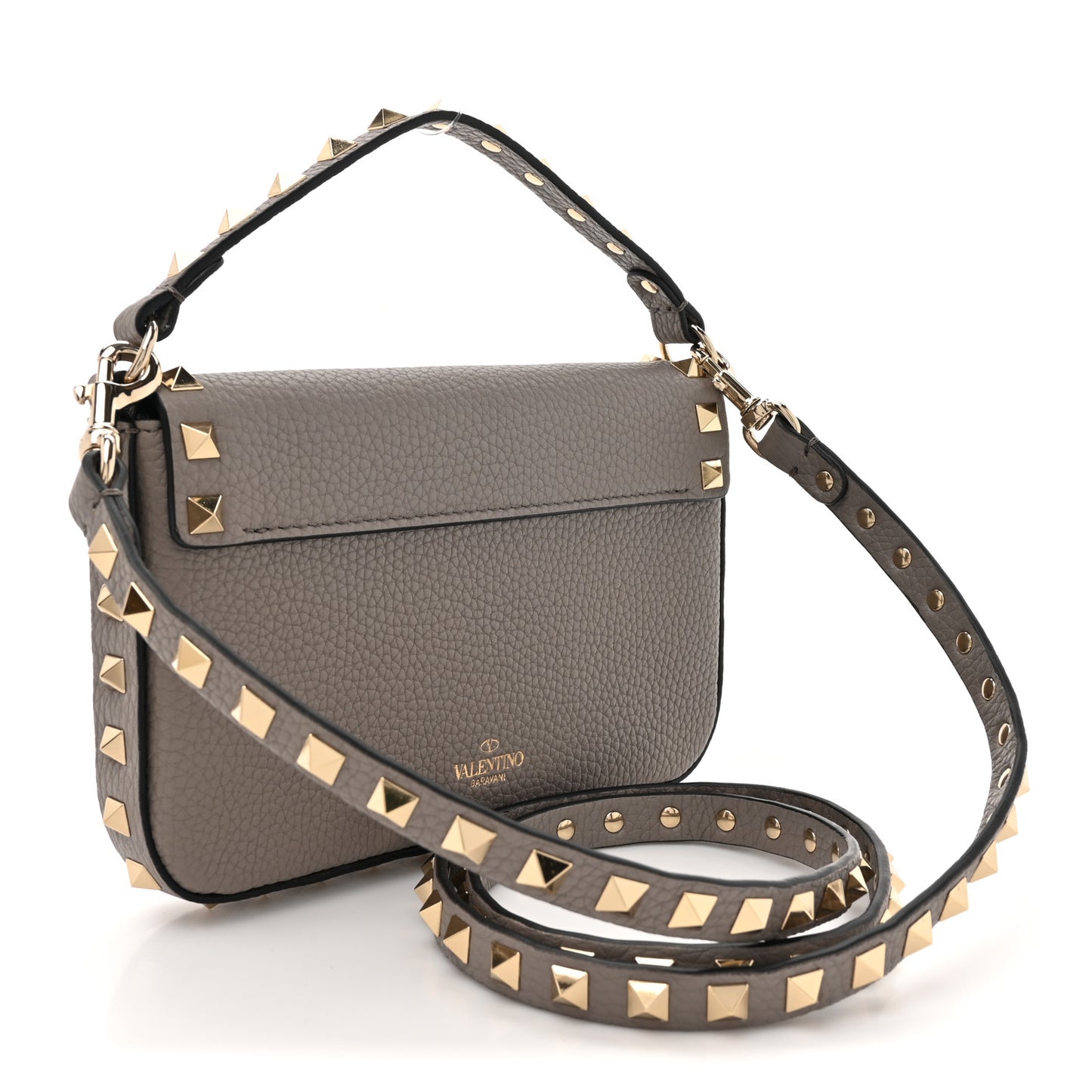 Grainy Calfskin Rockstud Crossbody Pouch Moon Taupe