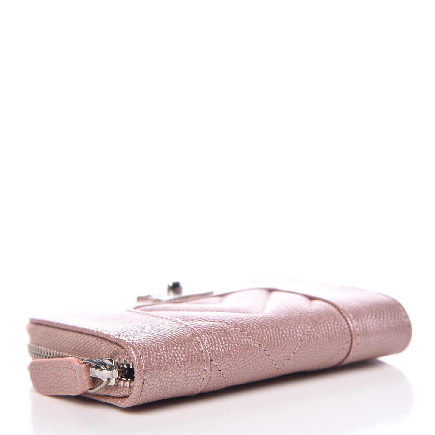 Metallic Caviar Chevron Quilted Vintage Mademoiselle Zip Coin Purse Pink