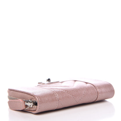 Chanel Metallic Caviar Chevron Quilted Vintage Mademoiselle Zip Coin Purse Pink 4 of 8
