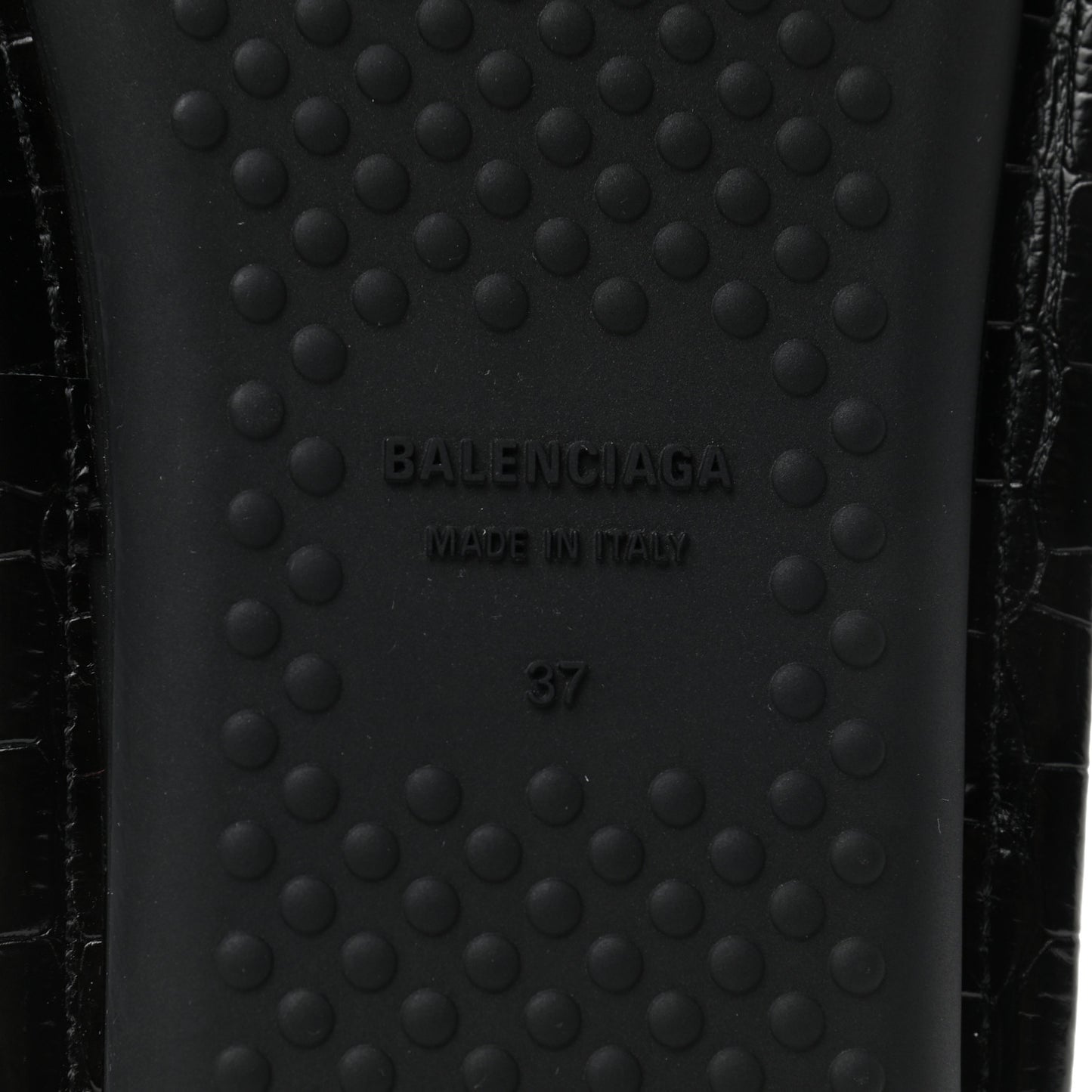 BALENCIAG Calfskin Logo Crocodile Embossed Home Slide Sandals 37 Black
