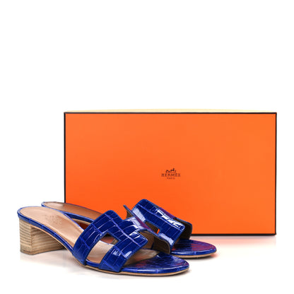 Hermes Shiny Alligator Oasis Sandals 37 Bleu Electrique 13 of 13