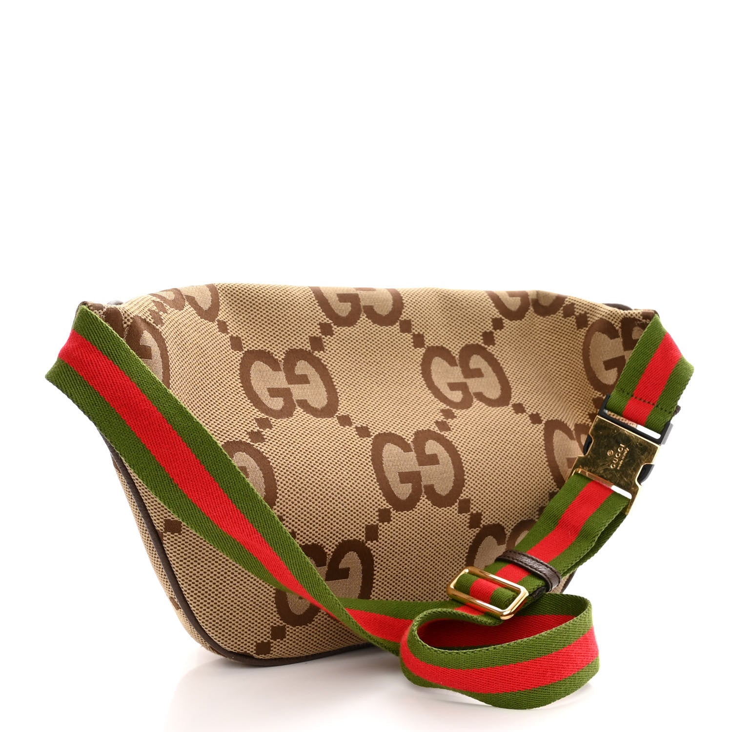 Gucci Monogram Jumbo GG Textured Dollar Calfskin Web Belt Bag Camel Ebony New Acero 3 of 9