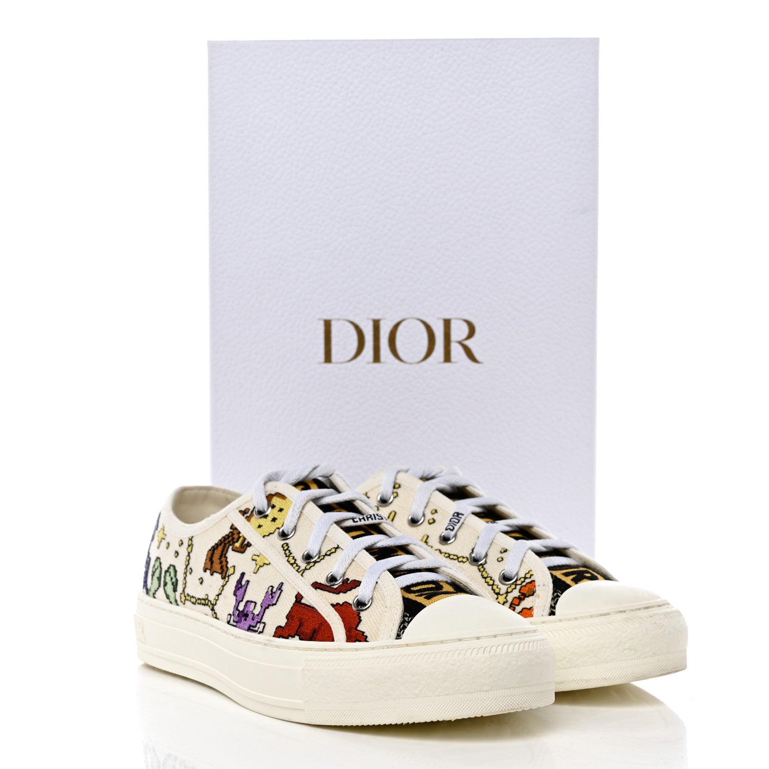 Christian Dior Canvas Zodiac Pixel Embroidered Womens Walk'N'Dior Low Top Sneakers 39 White Multicolor 9 of 9