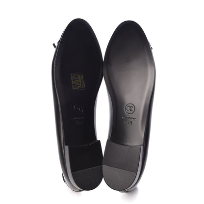 Chanel Lambskin Patent Cap Toe Ballerina Flats 38.5 Black 5 of 9