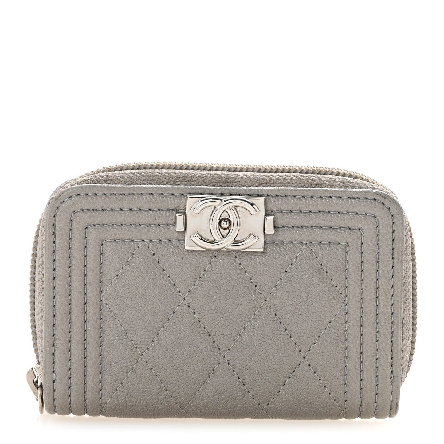 Caviar Quilted Boy Zip Around Coin Purse Wallet Grey