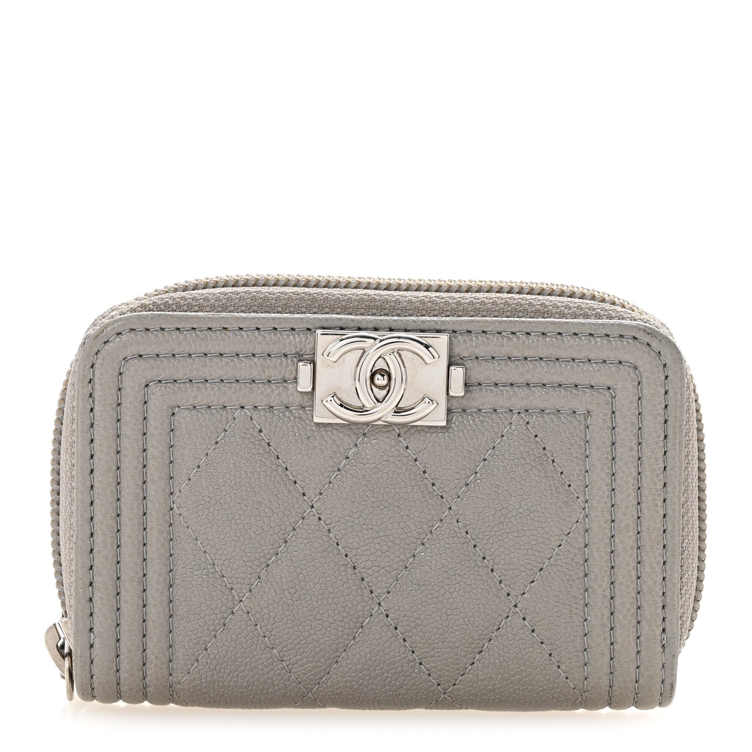 Chanel Caviar Quilted Boy Zip Around Coin Purse Wallet Grey 1 of 8