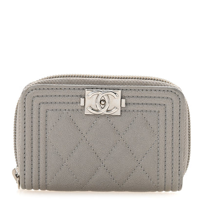 Chanel Caviar Quilted Boy Zip Around Coin Purse Wallet Grey 1 of 8