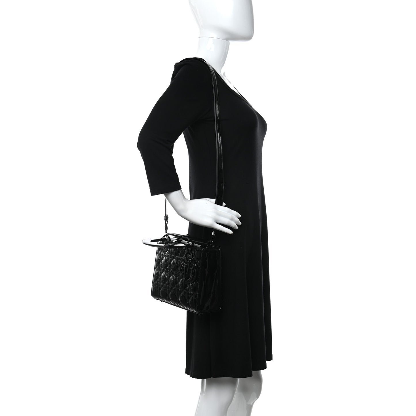 Patent Cannage Small Lady Dior Black