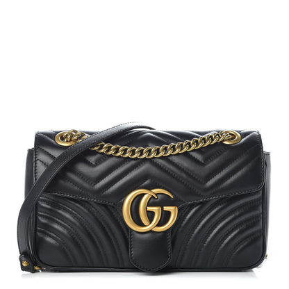 Gucci Calfskin Matelasse Small GG Marmont Shoulder Bag Black 1 of 10