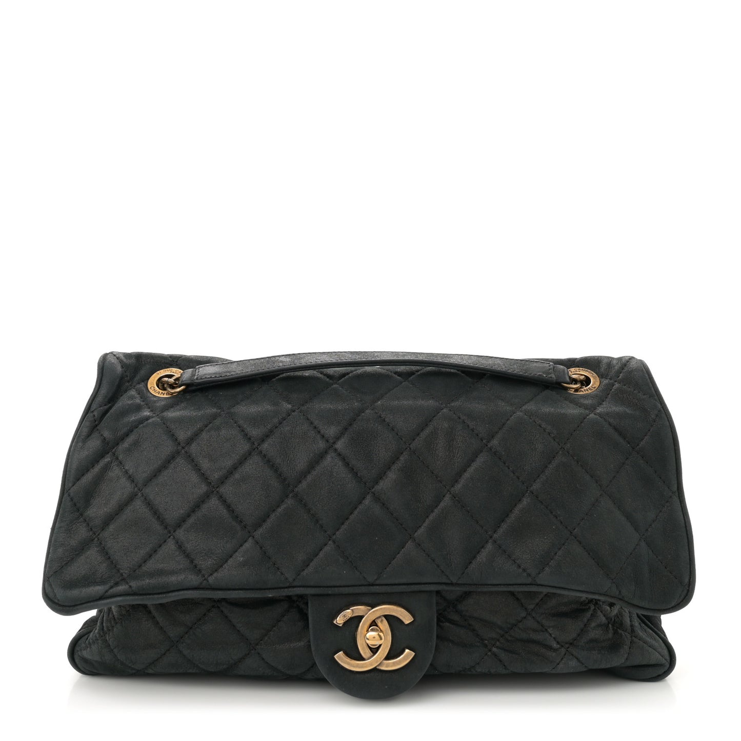 Iridescent Calfskin Quilted Large Shiva Flap Black