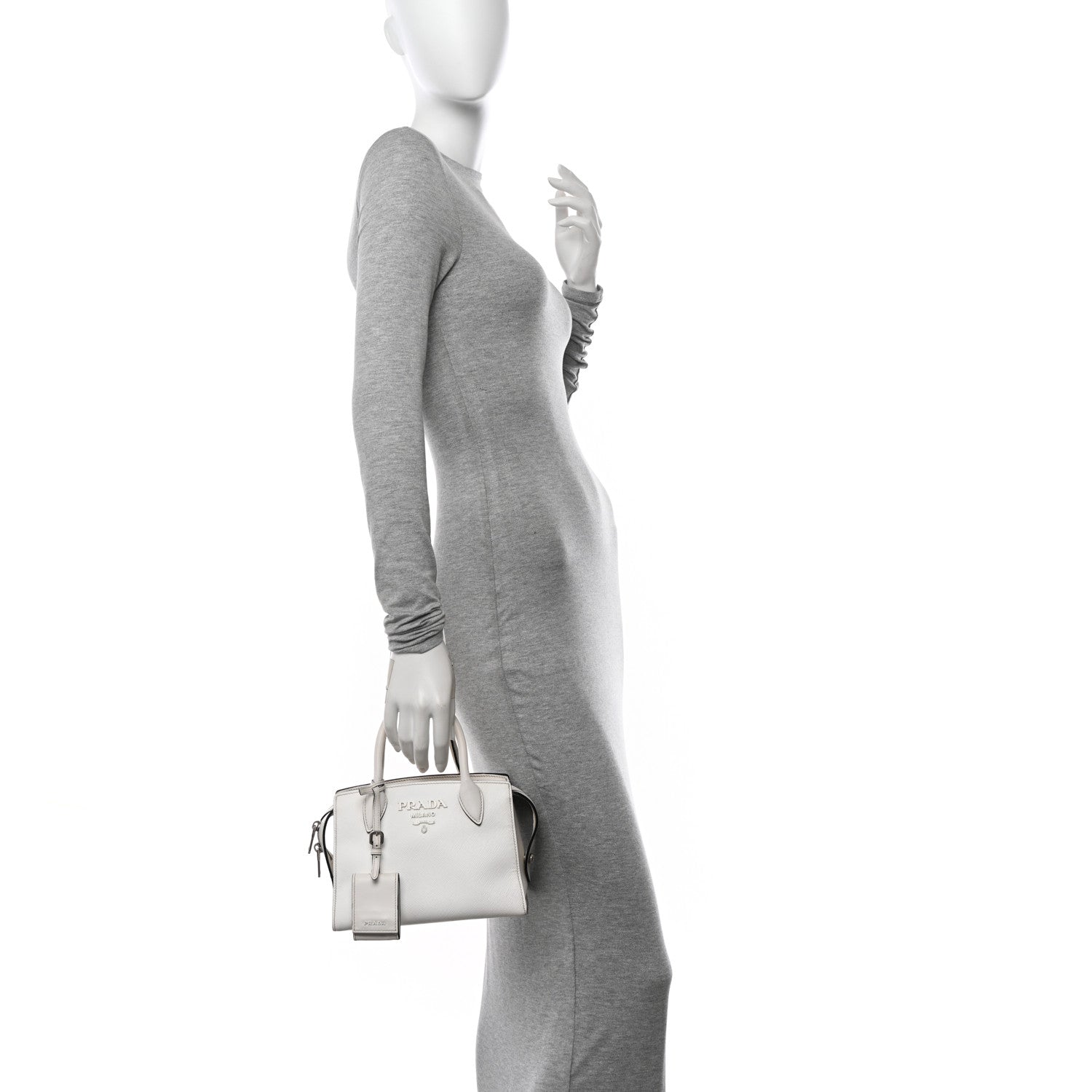 Prada Saffiano Cuir Calfskin Mini Monochrome Top Handle Tote White 2 of 20