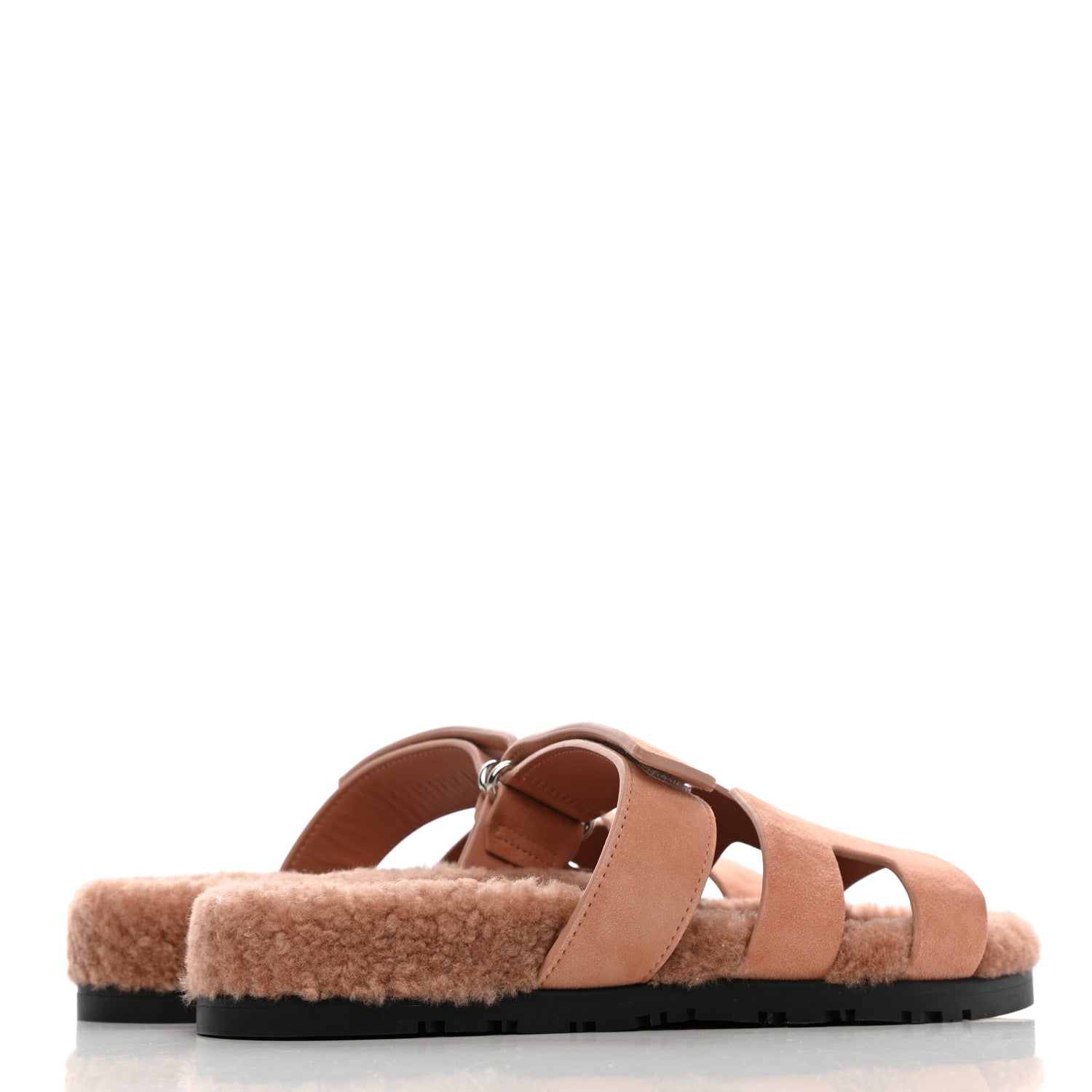 Hermes Suede Goatskin Woolskin Womens Chypre Sandals 38.5 Rose Aube 4 of 10