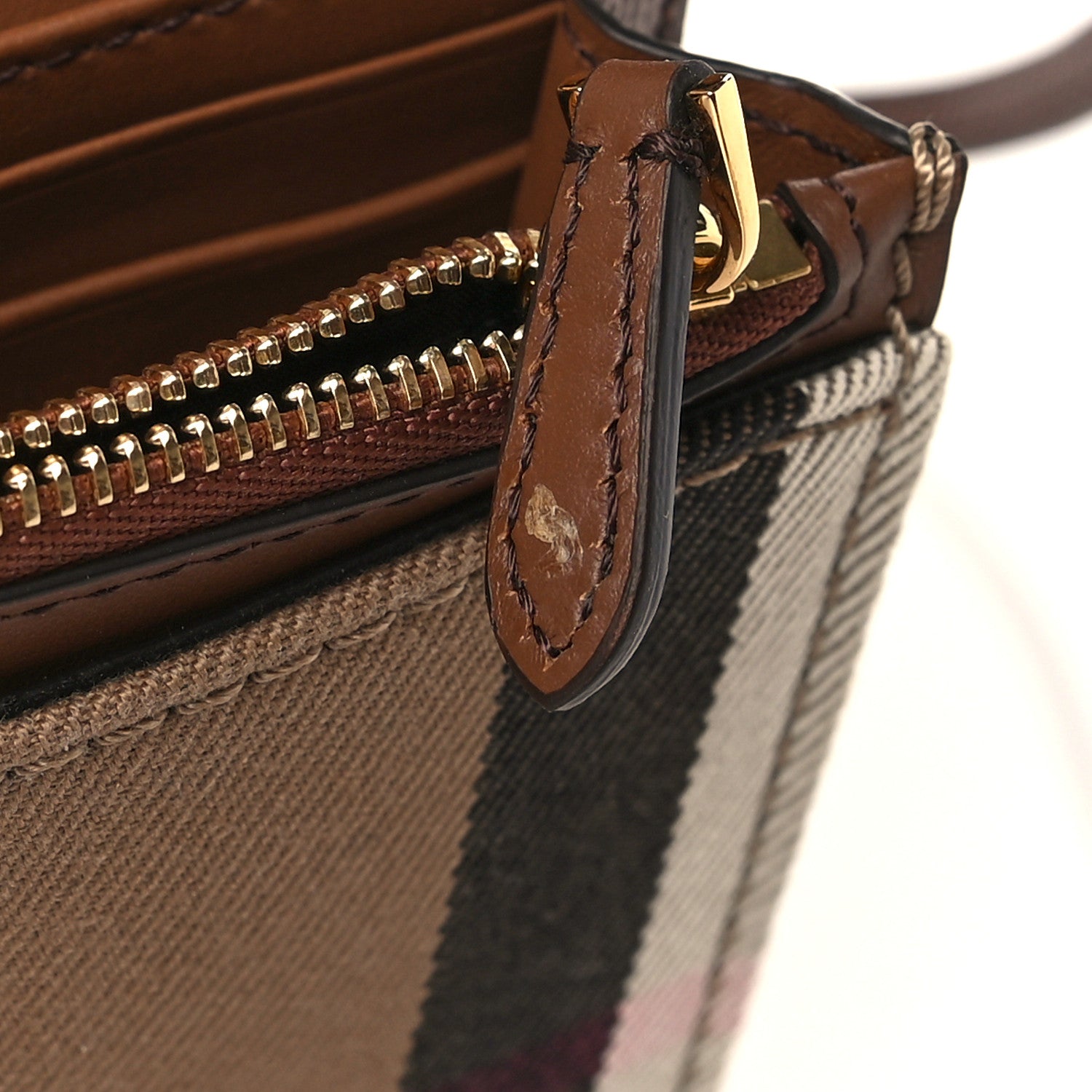 Burberry Grained Calfskin House Check Tartan Mix Hampshire Wallet On Chain Tan 10 of 11