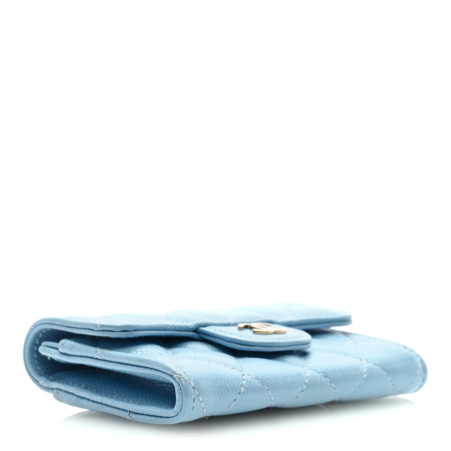 Caviar Quilted Flap Card Holder Wallet Light Blue