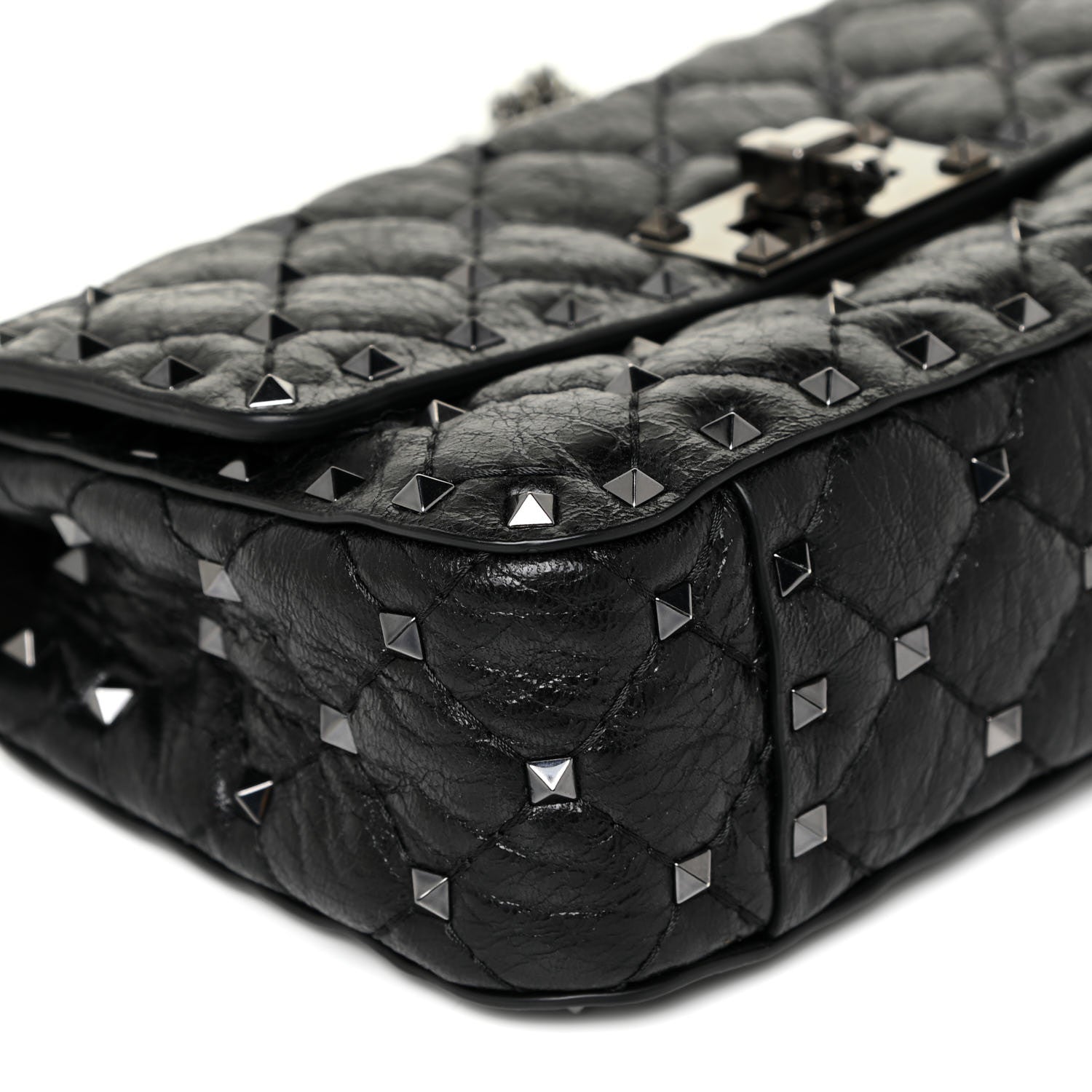 Valentino Garavani Craquele Nappa Small Rockstud Spike Shoulder Bag Black 8 of 10