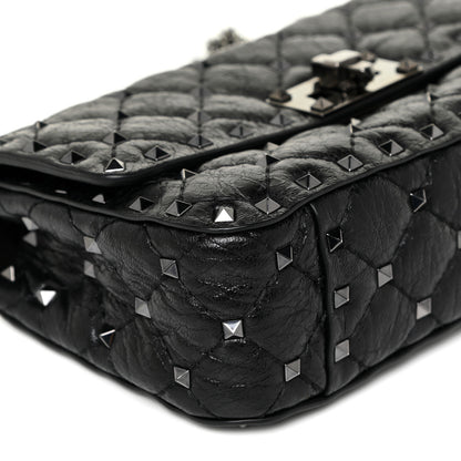 Valentino Garavani Craquele Nappa Small Rockstud Spike Shoulder Bag Black 8 of 10