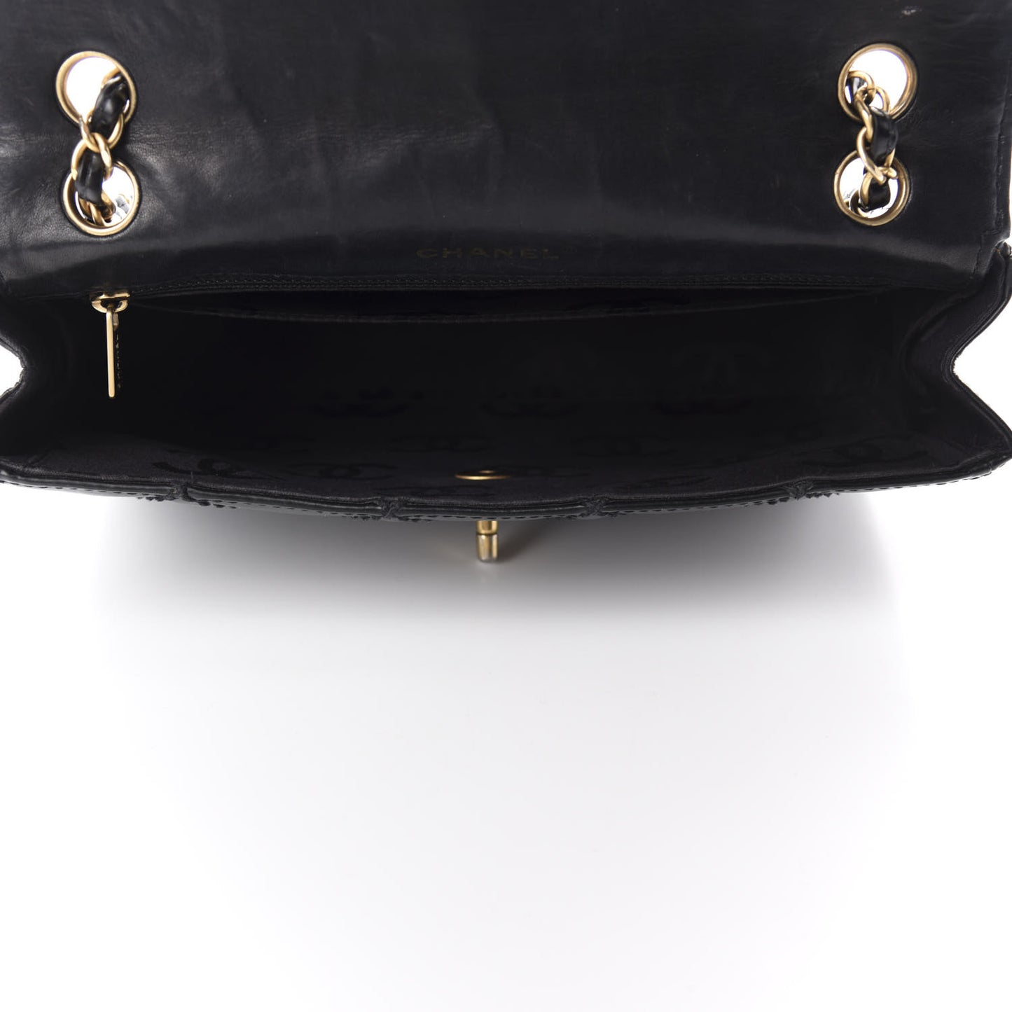 Glazed Calfskin Quilted Medium Single Flap Black