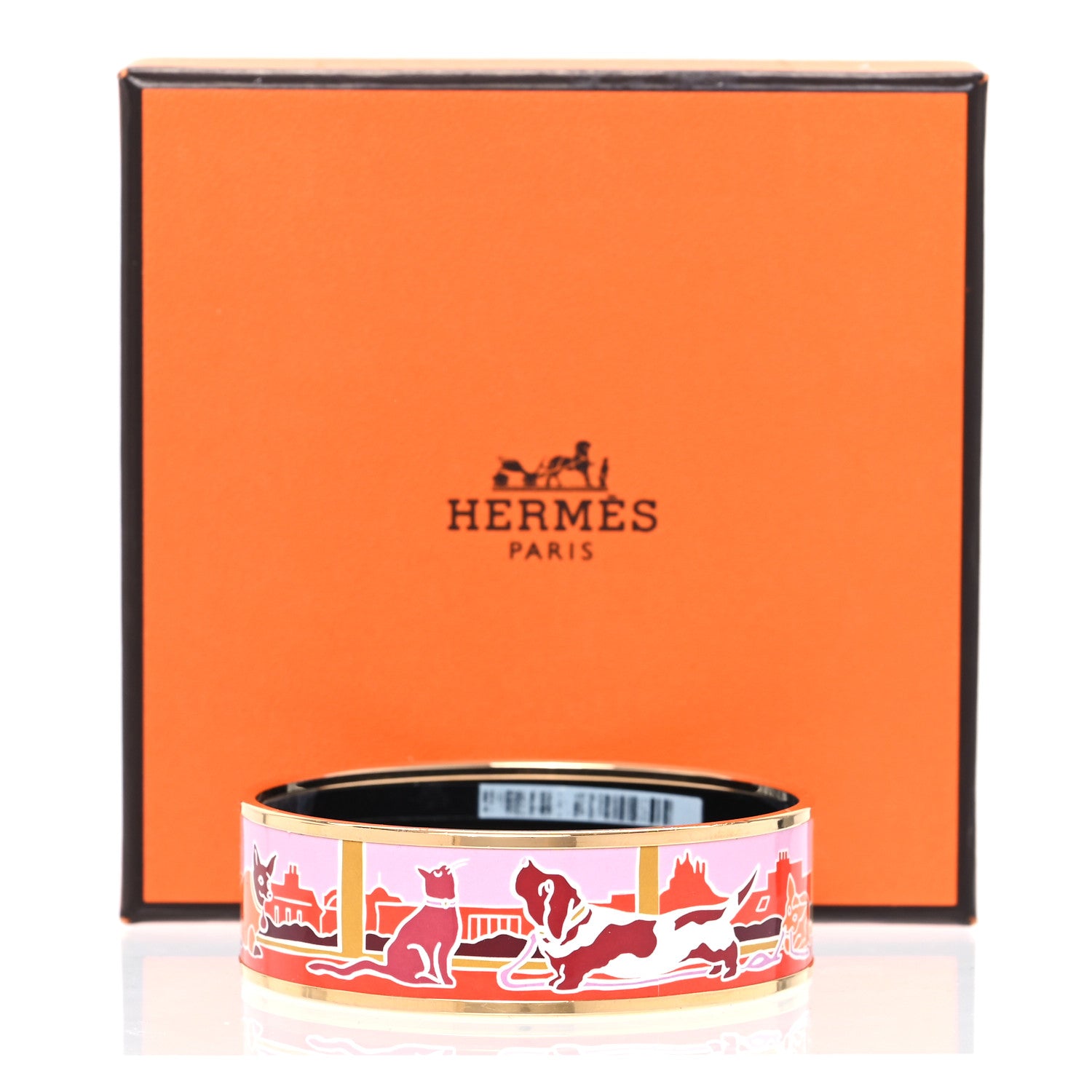 Hermes Enamel Printed Chiens Et Chats Parisiens Wide Bracelet 65 6 of 6