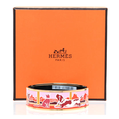 Hermes Enamel Printed Chiens Et Chats Parisiens Wide Bracelet 65 6 of 6