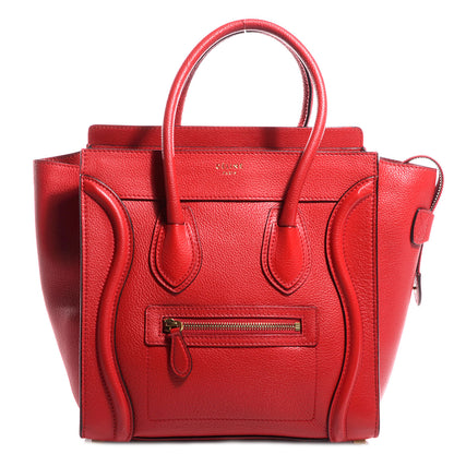 Celine Drummed Leather Micro Luggage Coquelicot 1 of 9