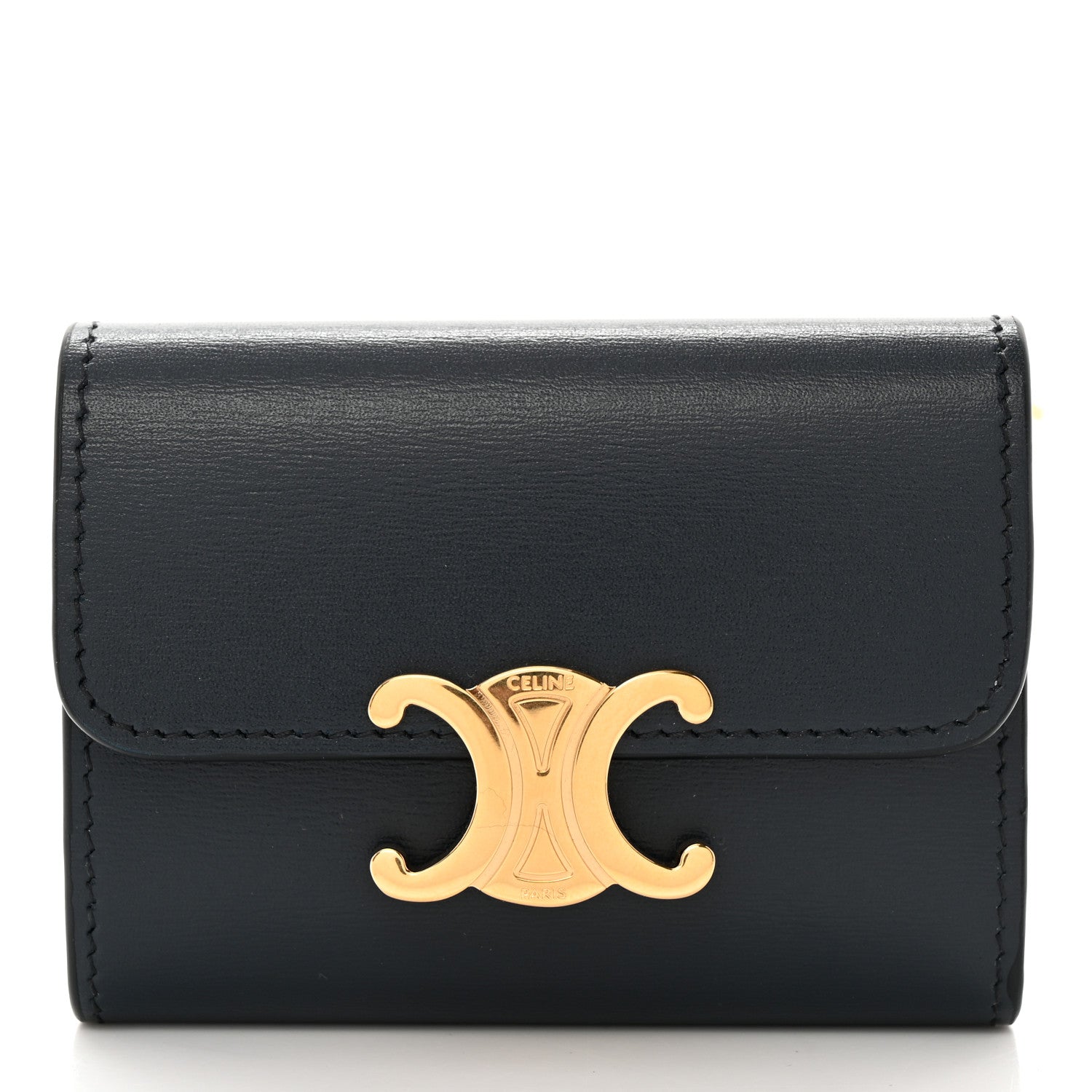 Celine Calfskin Compact Triomphe Wallet With Coin Purse Dark Blue 2 of 10