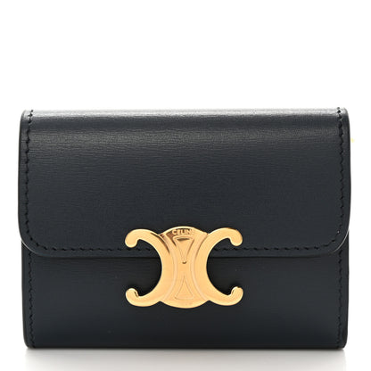 Celine Calfskin Compact Triomphe Wallet With Coin Purse Dark Blue 2 of 10