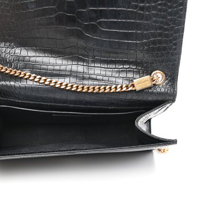 Saint Laurent Calfskin Crocodile Embossed Medium Classic Monogram Kate Tassel Satchel Black 6 of 13