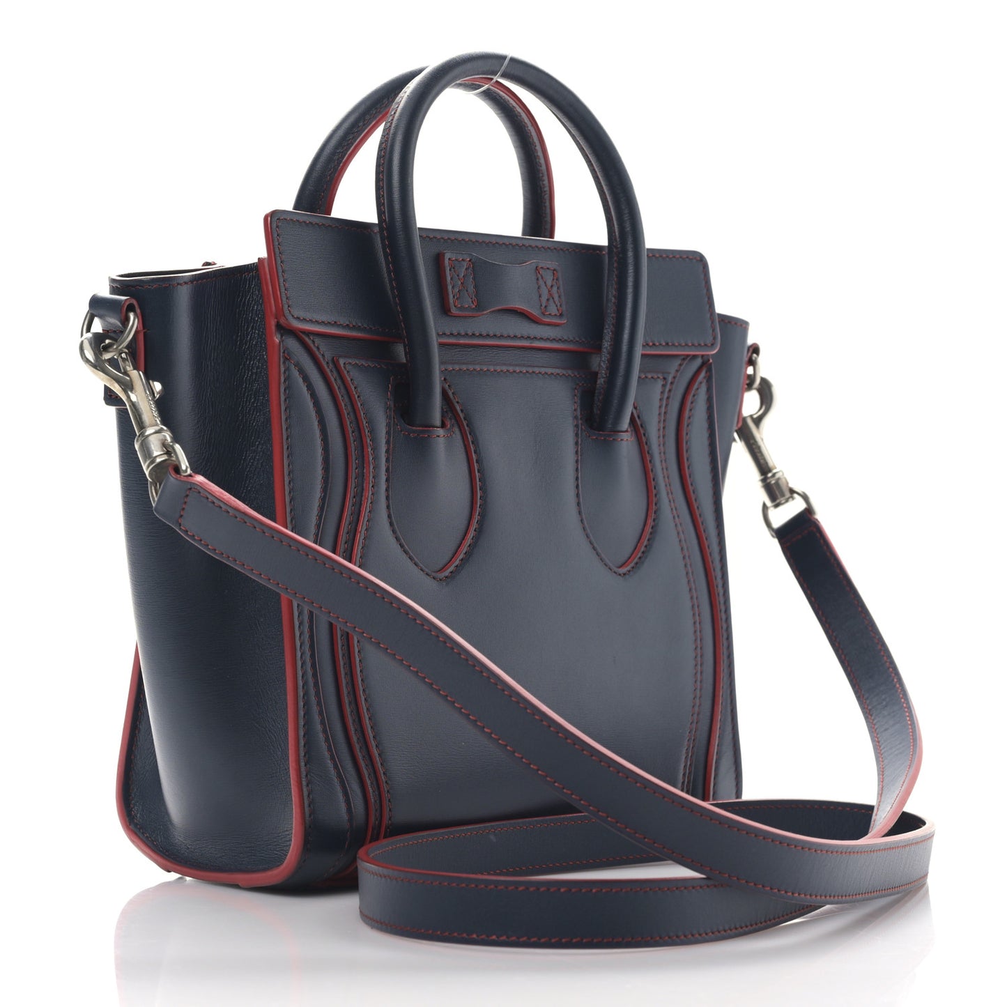 Smooth Calfskin Nano Luggage Navy Blue Red