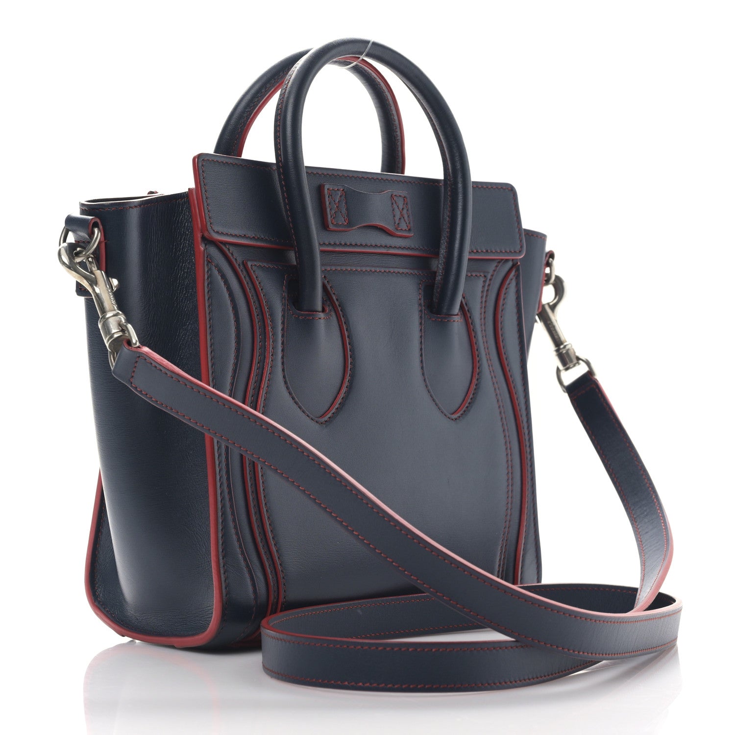 Celine Smooth Calfskin Nano Luggage Navy Blue Red 3 of 9