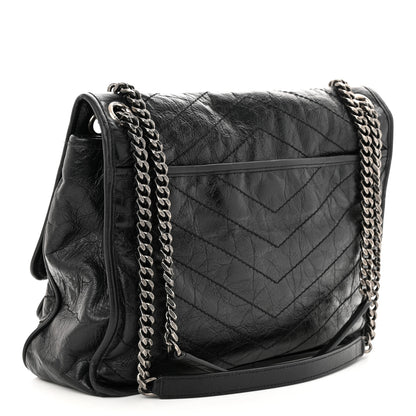 Saint Laurent Crinkled Calfskin Matelasse Monogram Large Niki Chain Satchel Black 3 of 12