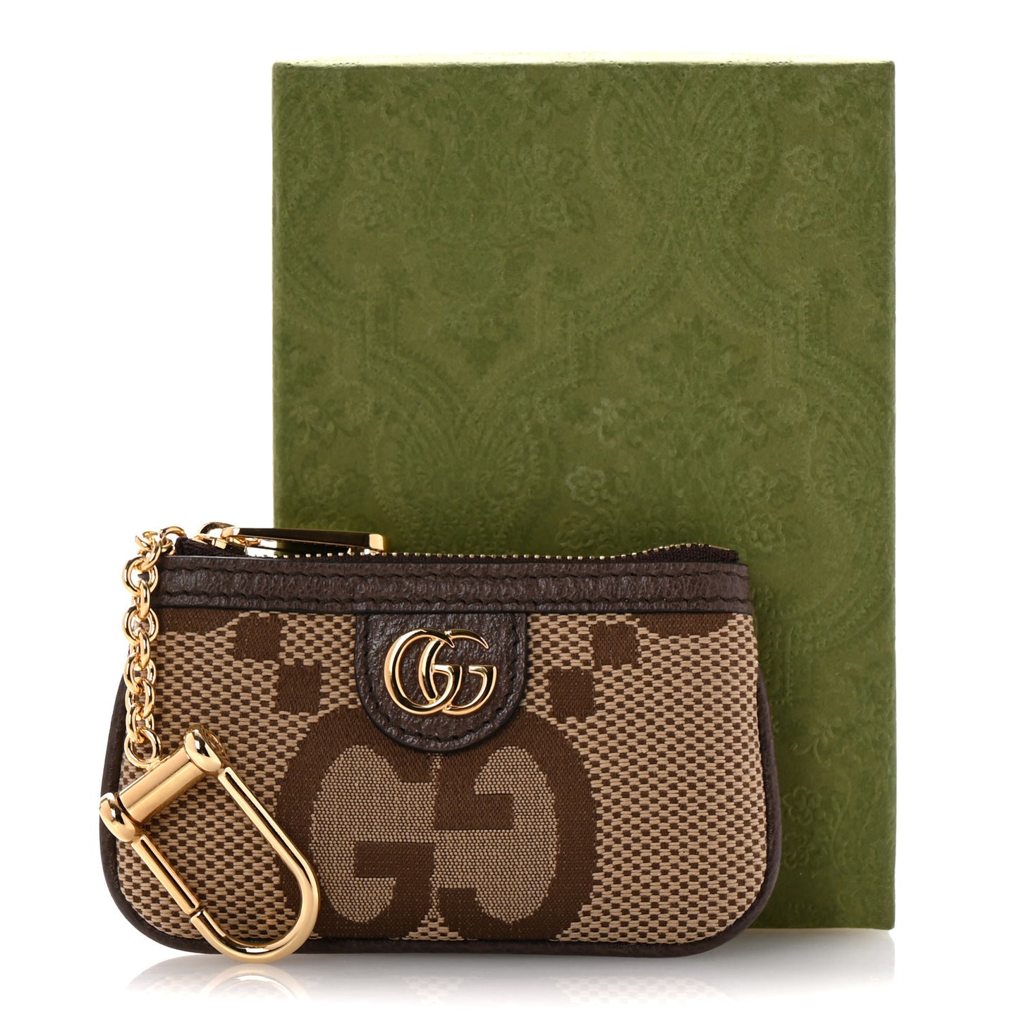 Monogram Jumbo GG Textured Dollar Calfskin Ophidia Key Case Camel Ebony New Acero
