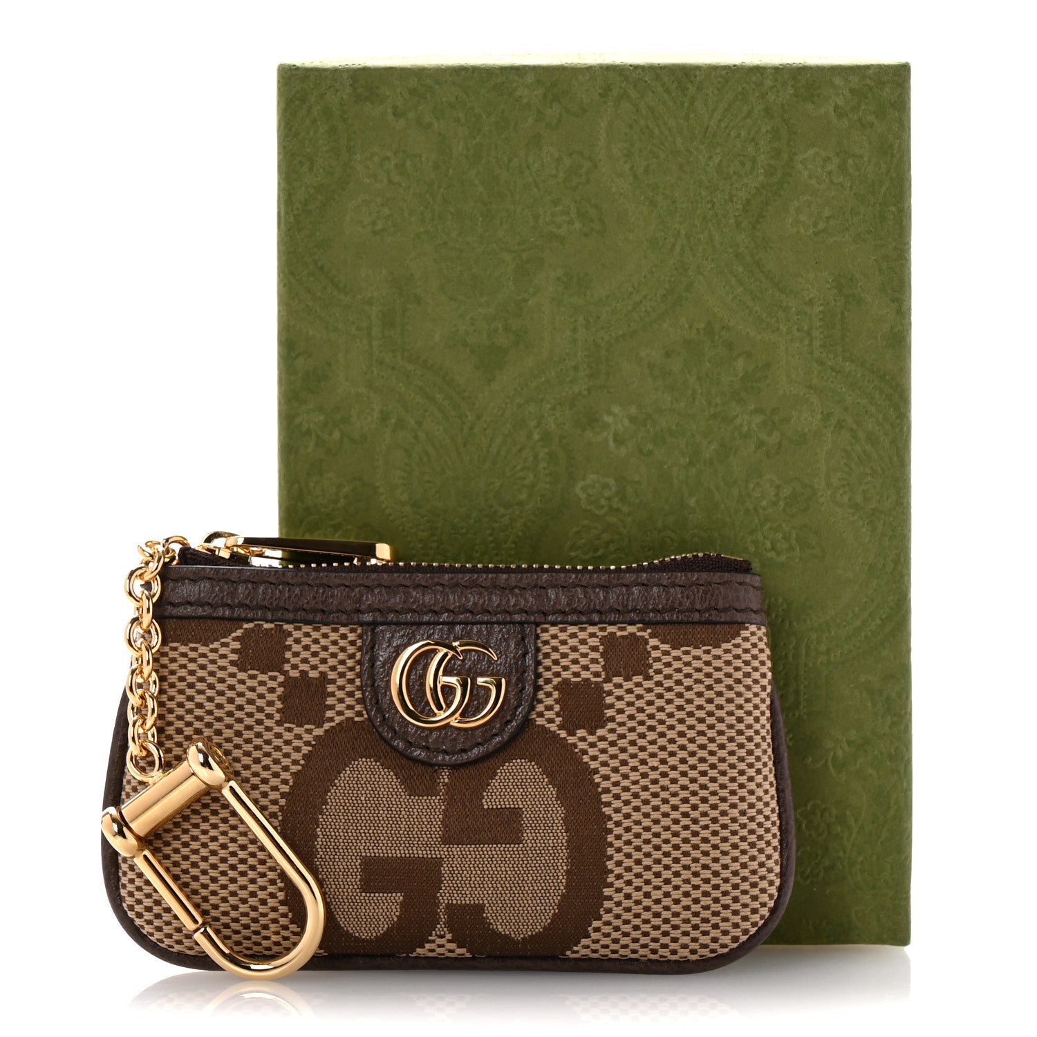 Gucci Monogram Jumbo GG Textured Dollar Calfskin Ophidia Key Case Camel Ebony New Acero 9 of 9