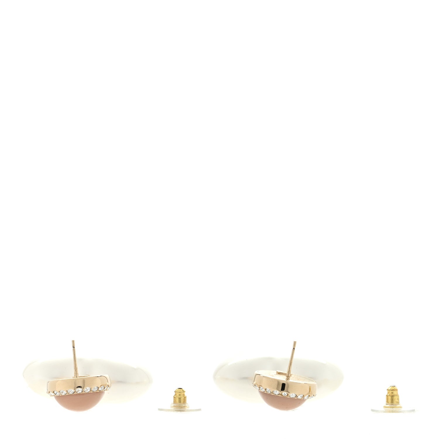 Chanel Pearl Resin Crystal CC Heart Drop Earrings Pink Gold 3 of 4