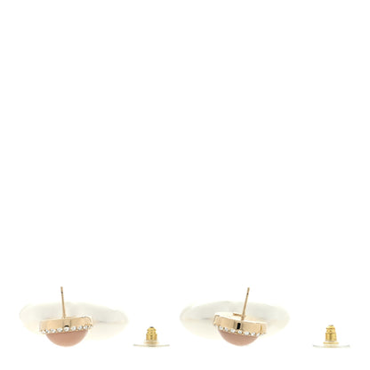Chanel Pearl Resin Crystal CC Heart Drop Earrings Pink Gold 3 of 4