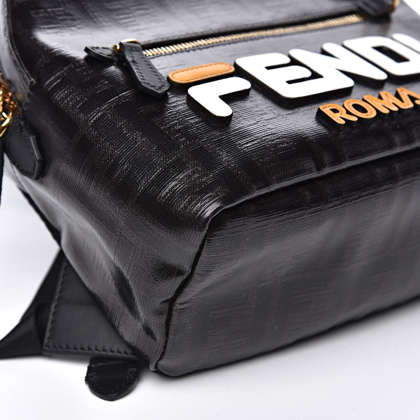 X FILA Glazed Fabric Vitello Century FF 1974 Mania Mini Backpack Black White