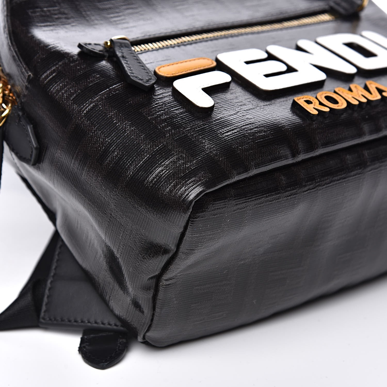 Fendi X FILA Glazed Fabric Vitello Century FF 1974 Mania Mini Backpack Black White 8 of 10