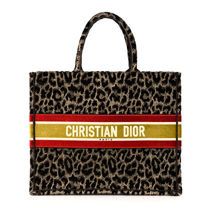 Christian Dior Canvas Velvet Embroidered Large Leopard Book Tote Beige 1 of 9