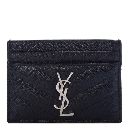 Saint Laurent Grain De Poudre Matelasse Monogram Chevron Credit Card Case Deep Marine 1 of 12
