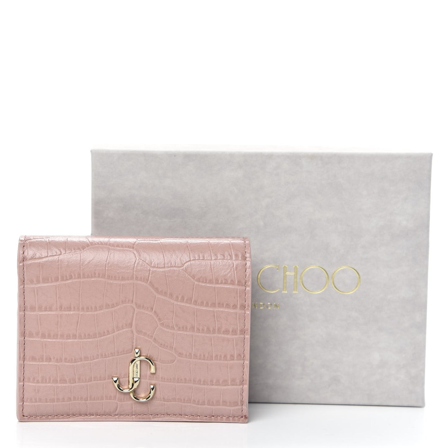 Calfskin Crocodile Embossed Hanne Wallet Blush