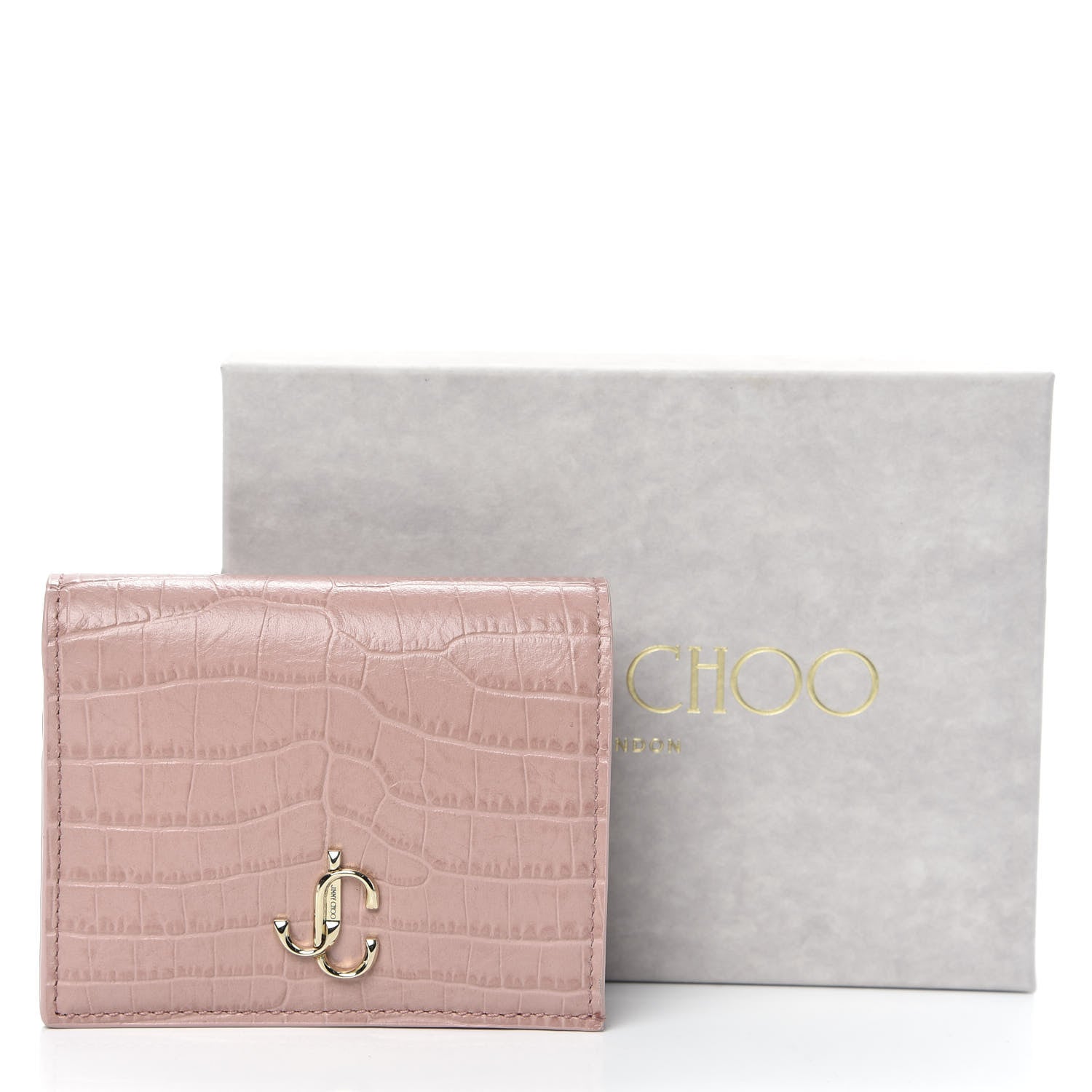 Jimmy Choo Calfskin Crocodile Embossed Hanne Wallet Blush 7 of 7
