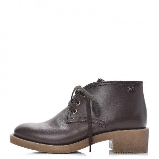 Chanel Calfskin Short Lace Up Boots 39 Brown 1 of 10