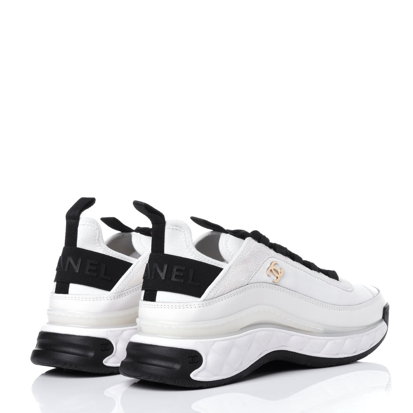 Velvet Calfskin Mixed Fibers CC Sneakers 38 Ivory Black