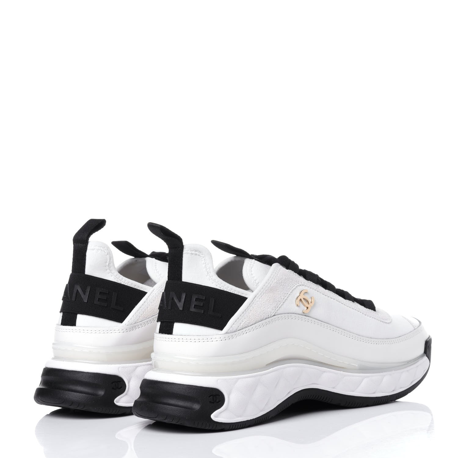 Chanel Velvet Calfskin Mixed Fibers CC Sneakers 38 Ivory Black 4 of 12