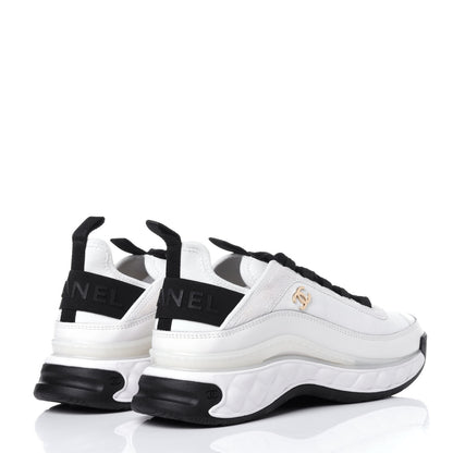 Chanel Velvet Calfskin Mixed Fibers CC Sneakers 38 Ivory Black 4 of 12