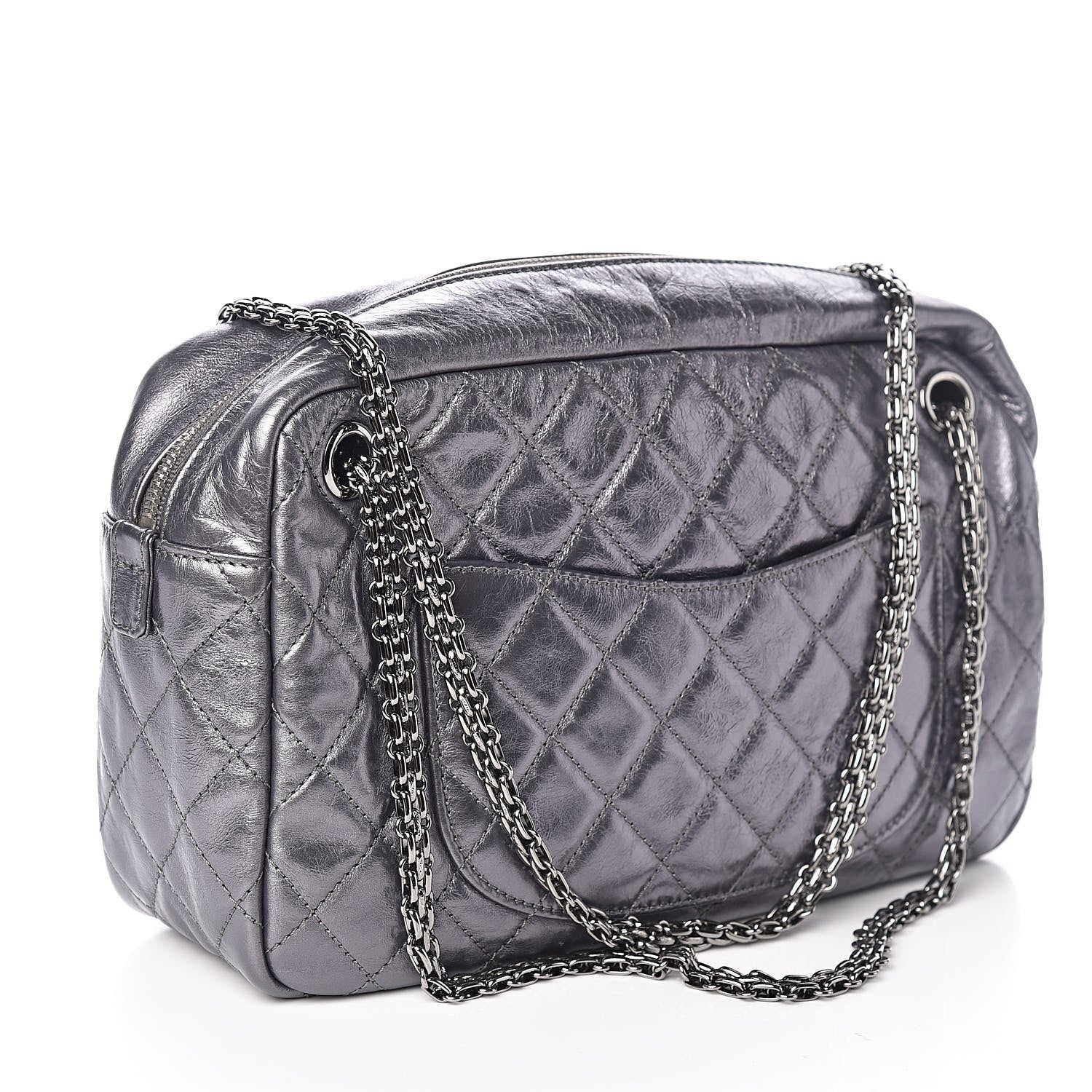 Chanel Metallic Aged Calfskin Quilted Medium Reissue Camera Case Dark Silver 3 of 11