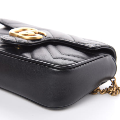 Gucci Calfskin Matelasse Super Mini GG Marmont Shoulder Bag Black 11 of 13
