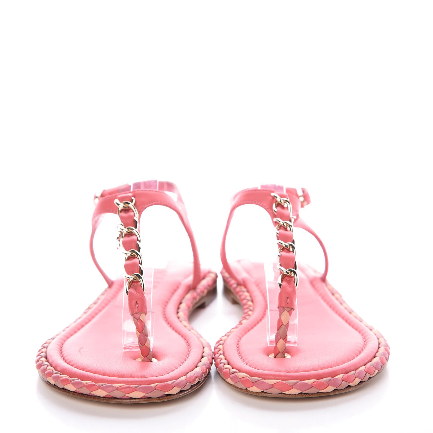 Lambskin Braided CC Logo Thong Sandals 36 Bright Pink