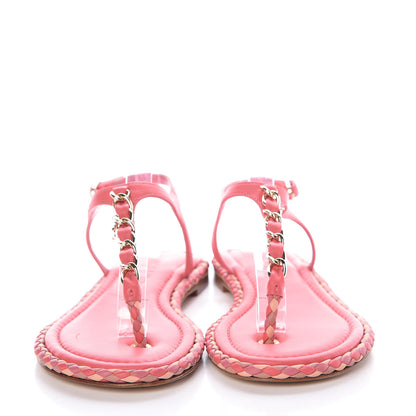 Chanel Lambskin Braided CC Logo Thong Sandals 36 Bright Pink 2 of 10
